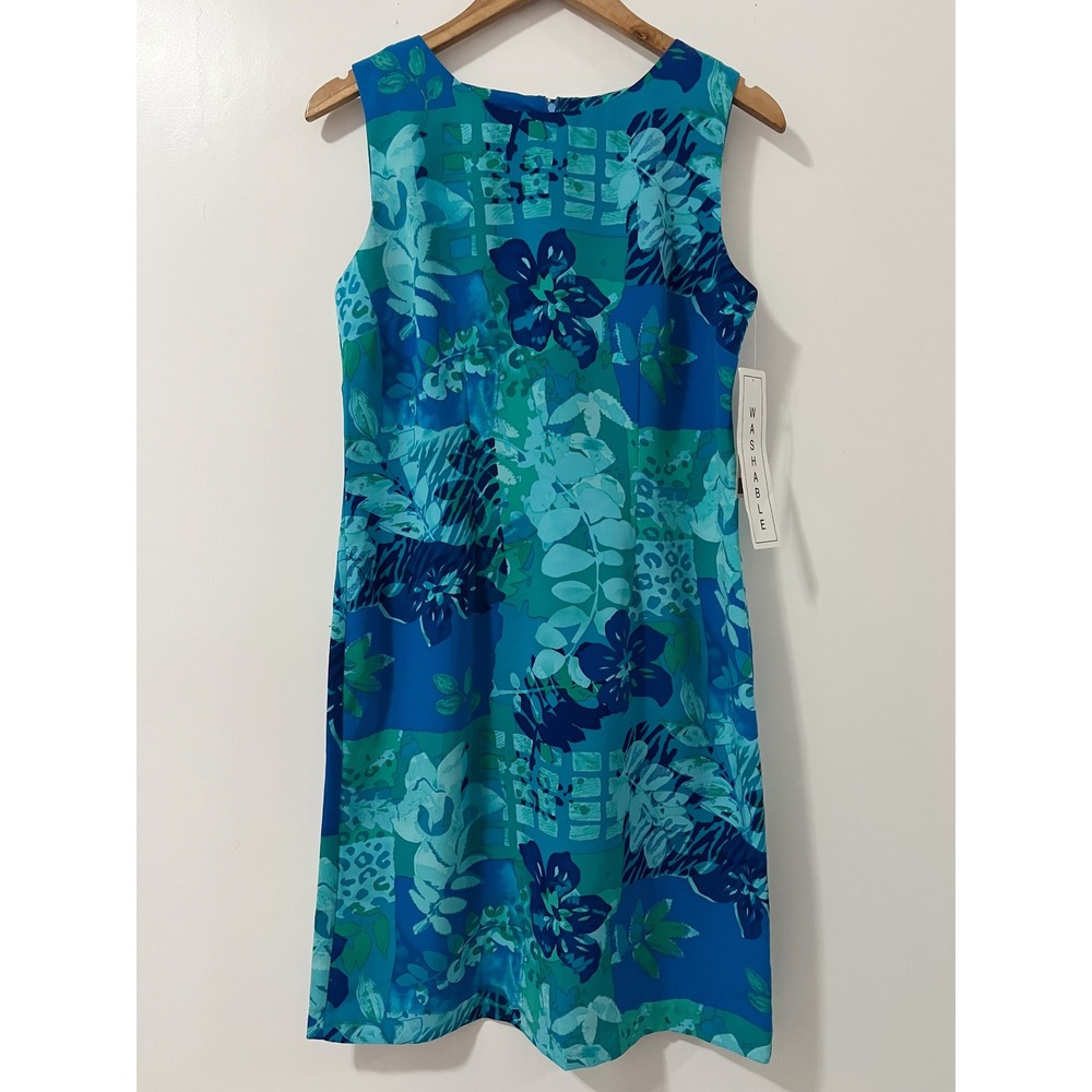 Dressbarn Womens Blue Floral Tropical Sleeveless Shift Dress Size 8 NWT